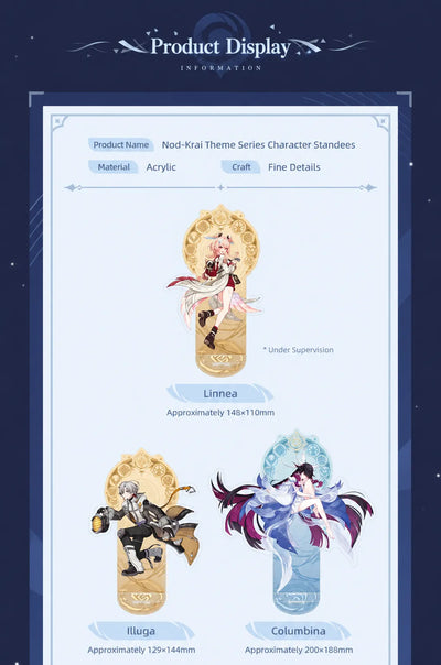 Song of the Welkin Moon Character Acrylic Stand Series with detailed artwork and themed display backgrounds from Genshin Impact