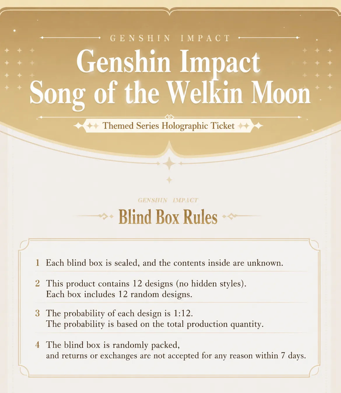 Genshin Impact Song of the Welkin Moon Holographic Ticket Blind Box All 12 Designs