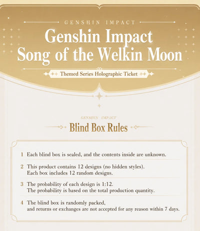 Genshin Impact Song of the Welkin Moon Holographic Ticket Blind Box All 12 Designs