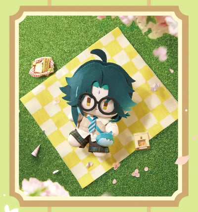 Genshin Impact Spring Blossom Tales Flins plush doll front and back details with collector card