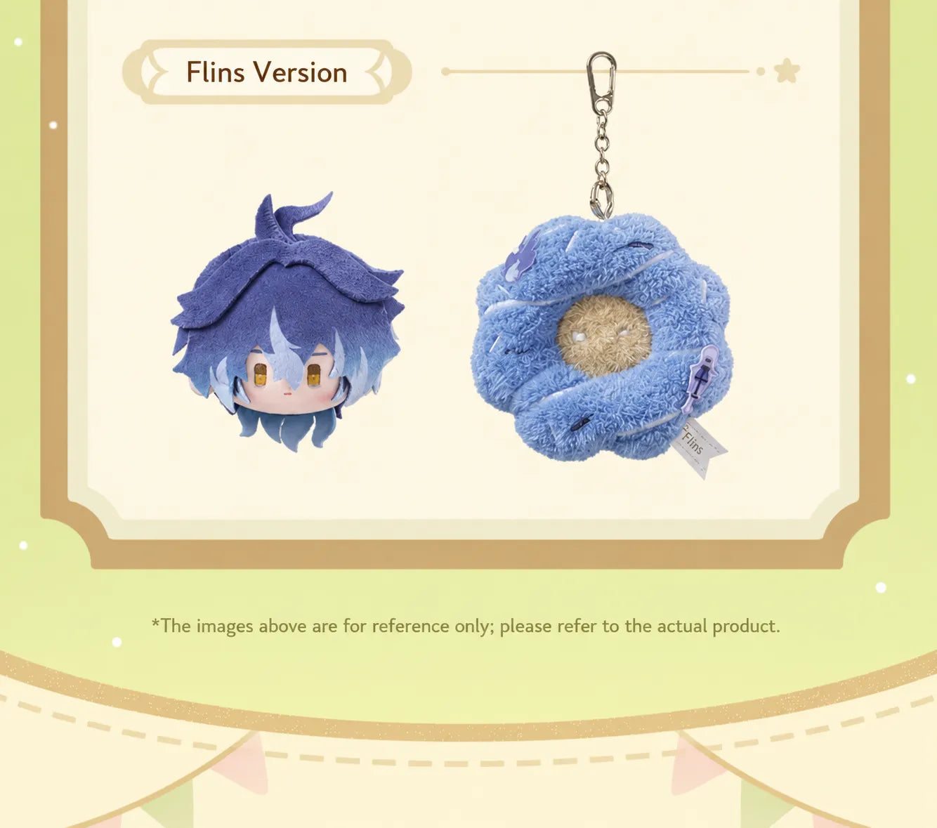 Genshin Impact Spring Blossom Tales Flins character plush and floral wreath keychain details