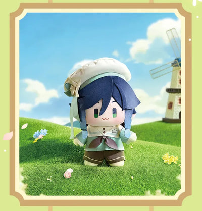 Genshin Impact Spring Blossom Tales Lyney plush doll front and back details with collector card