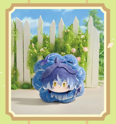 Genshin Impact Spring Blossom Tales Lyney character plush and floral wreath keychain details