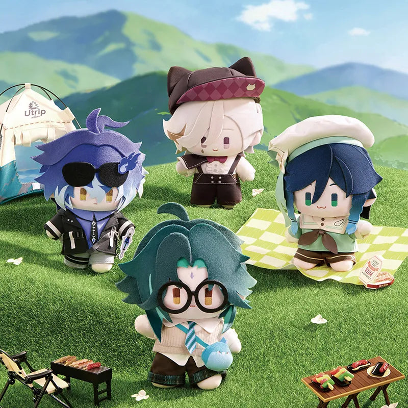 Genshin Impact Spring Blossom Tales plush doll series featuring Venti, Xiao, Lyney and Flins