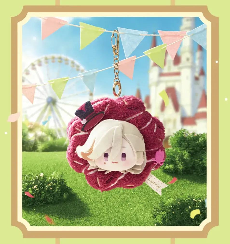 Genshin Impact Spring Blossom Tales Xiao character plush and floral wreath keychain details