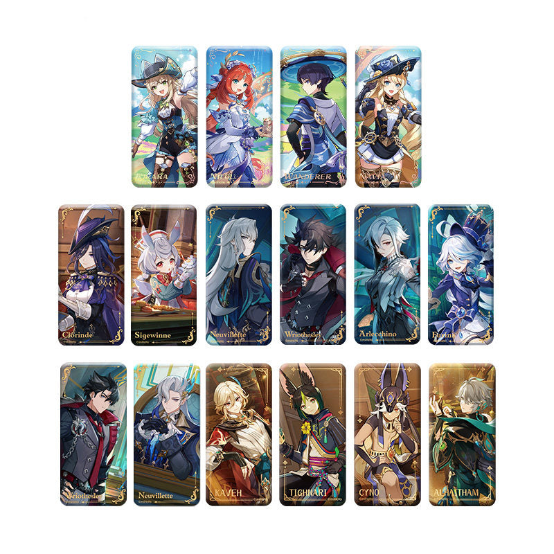 Genshin Impact square badge theme series featuring multiple characters collectible pin set