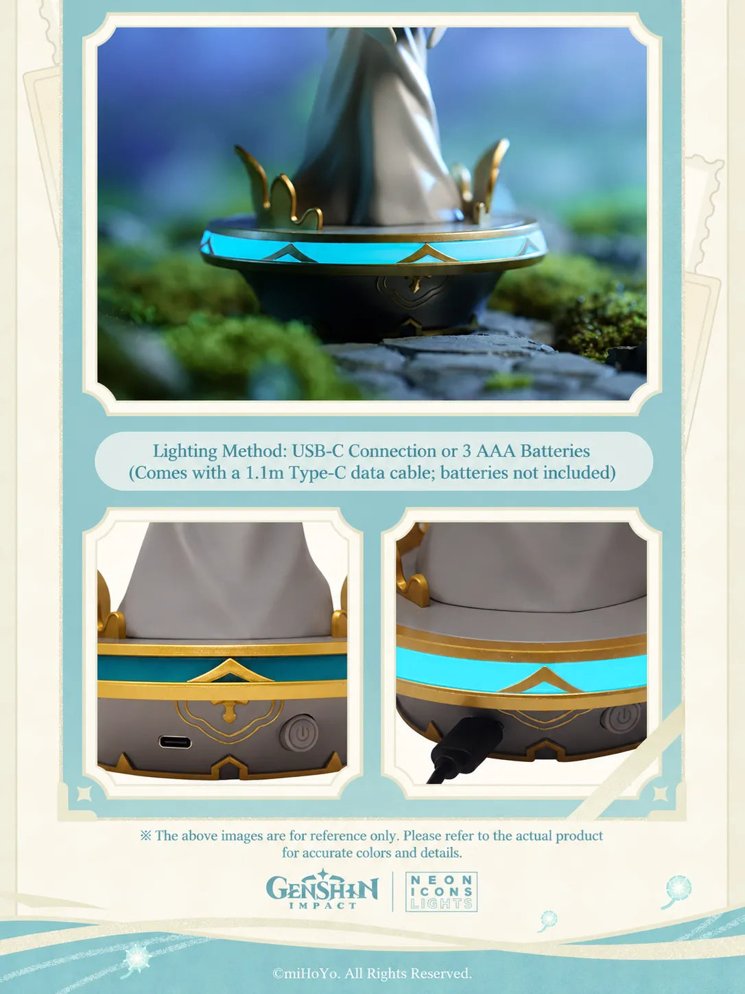 Statue of The Seven Anemo illuminated base with USB-C connection