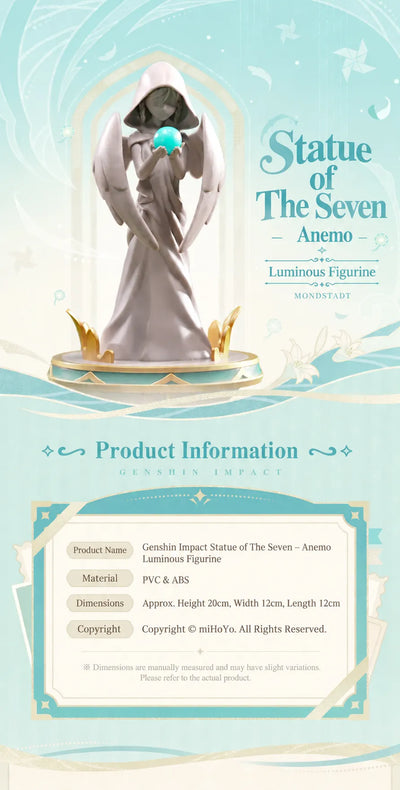 Statue of The Seven Anemo figure product information with material and dimensions