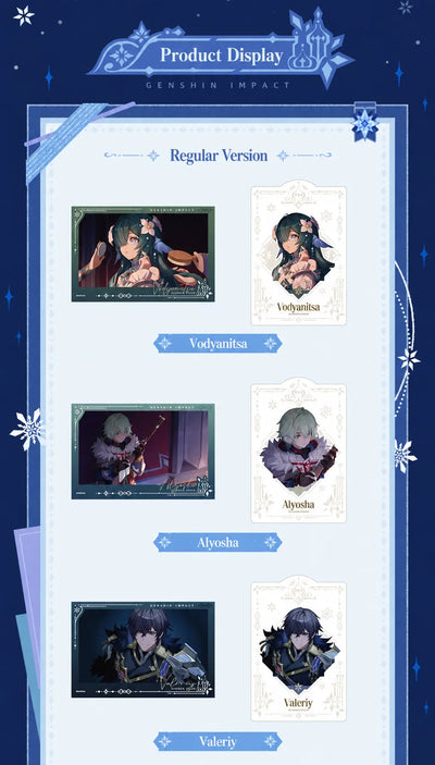Sudden Snow Series collection cards featuring Vodyanitsa, Alyosha and Valeriy