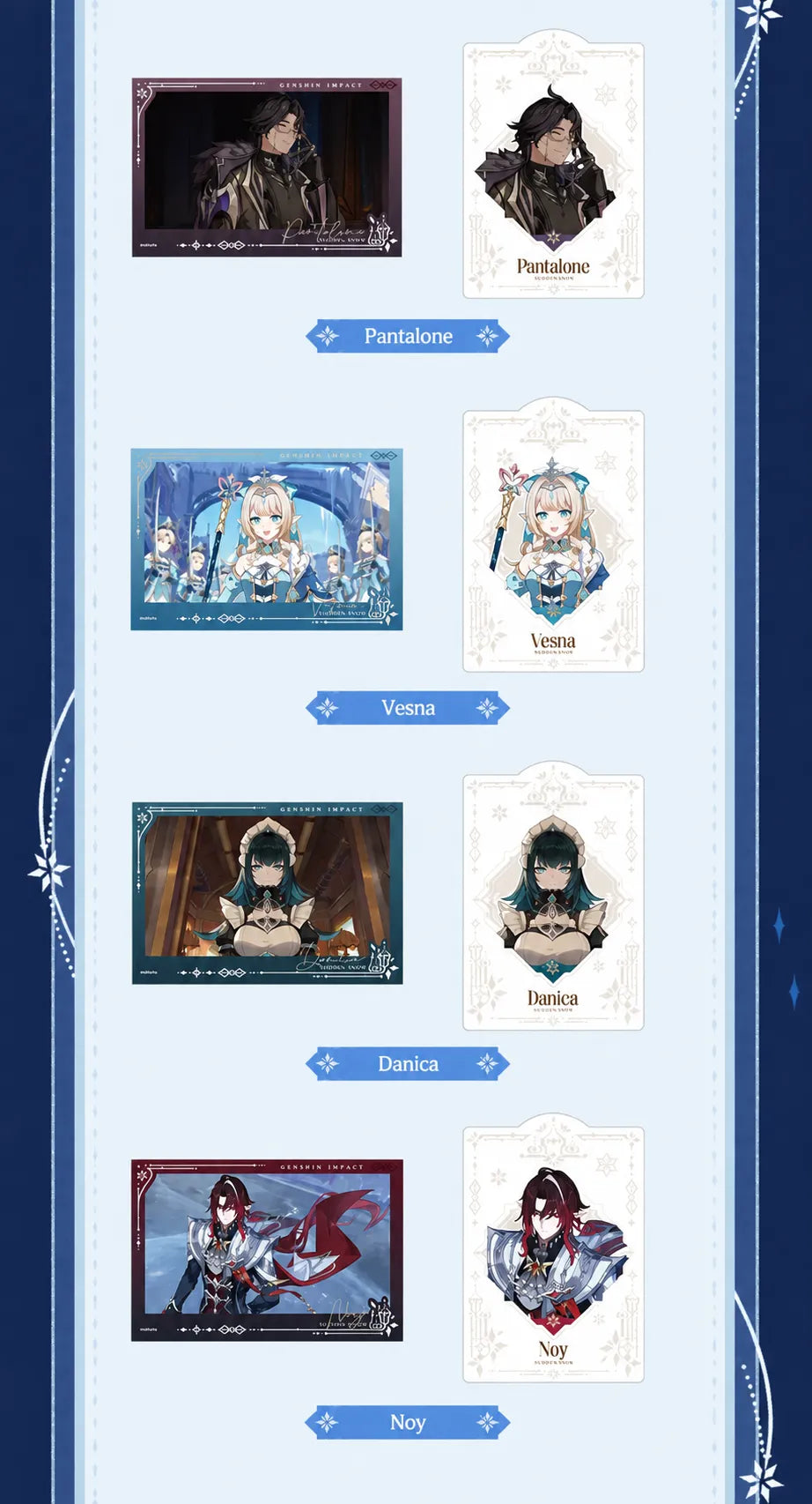 Sudden Snow Series collection cards featuring Mitya, Ronova and Anastasya
