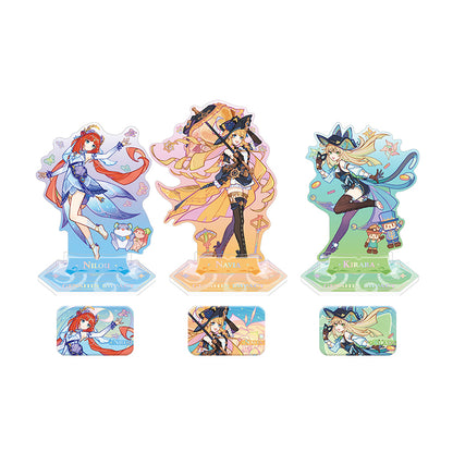 Genshin Summer Dragon Fairyland badge and acrylic standee collection featuring Nilou Navia Kirara and more