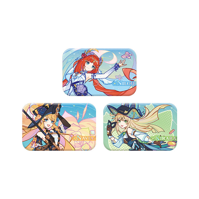 Genshin Summer Dragon Fairyland geometric badge collection with colorful fantasy themed character designs
