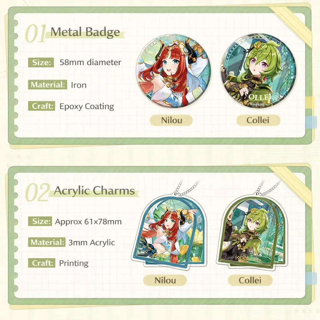 Genshin Impact Summer Festival metal badge Nilou Collei detail close up