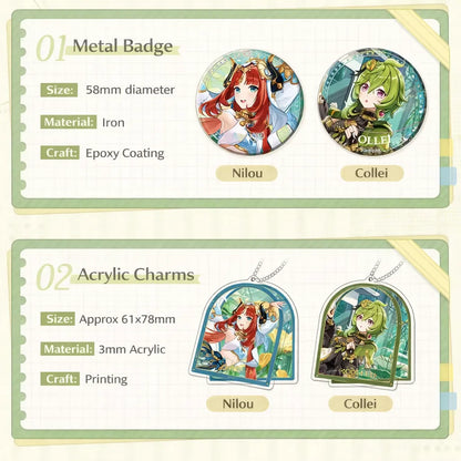 Genshin Impact Summer Festival metal badge Nilou Collei detail close up