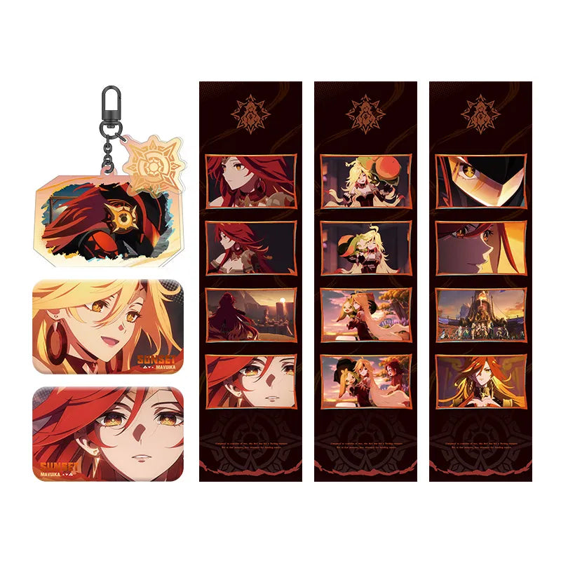 Genshin Impact Sunset Series Merchandise Collection featuring badges charms and accordion sets
