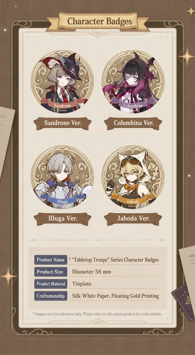 Tabletop Troupe Series multi-insert standees featuring Sandrone, Columbina, Illuga, and Jahoda