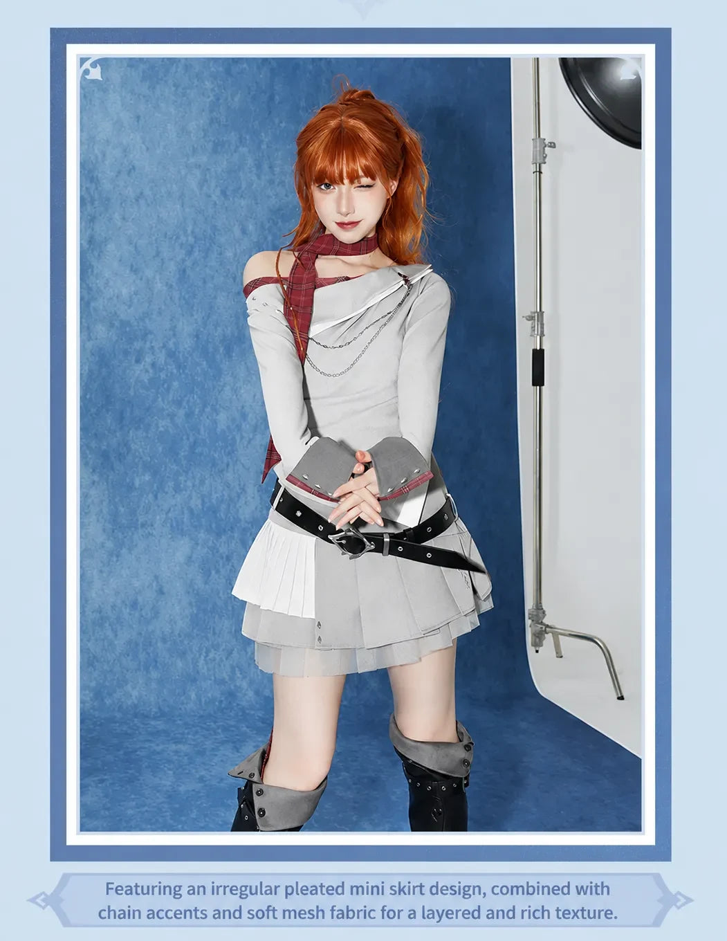 Tartaglia pleated skirt with character-themed outfit details