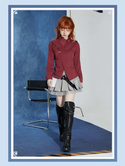 Tartaglia pleated skirt custom black belt and metal buckle detail
