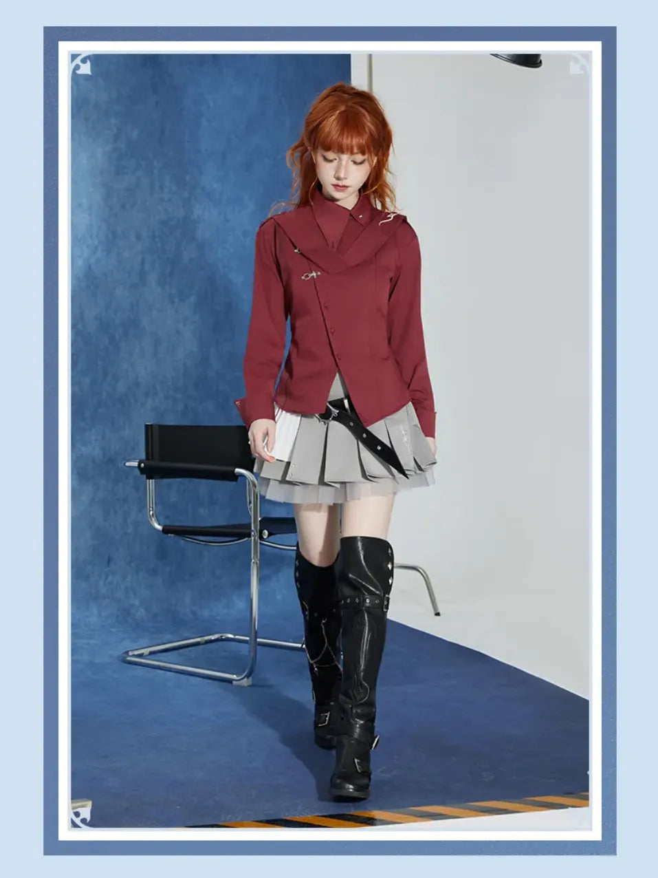 Tartaglia pleated skirt custom black belt and metal buckle detail