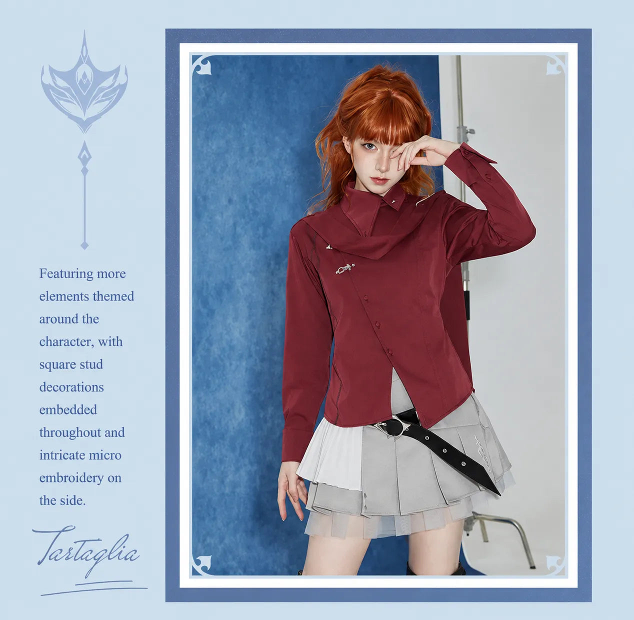 Tartaglia pleated skirt rear pocket and embroidery detail