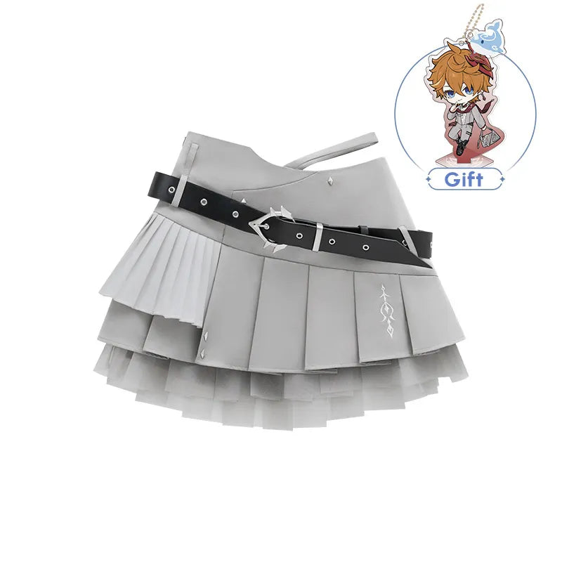 Genshin Impact Tartaglia themed pleated skirt product view on white background