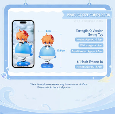 Actual product photos of Tartaglia Q Version Swing Toy figure from Genshin Impact