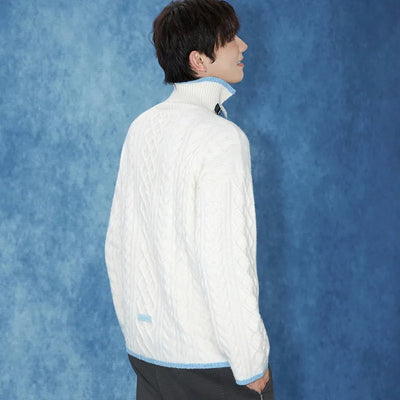 Genshin Impact Tartaglia themed cable-knit sweater with character details