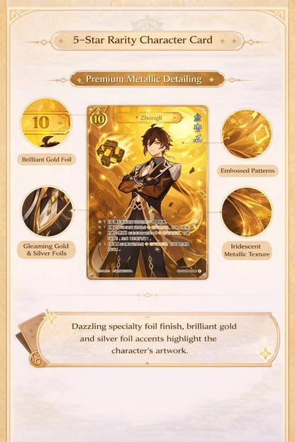 Genshin Impact TCG booster pack contents include character cards action cards and support cards