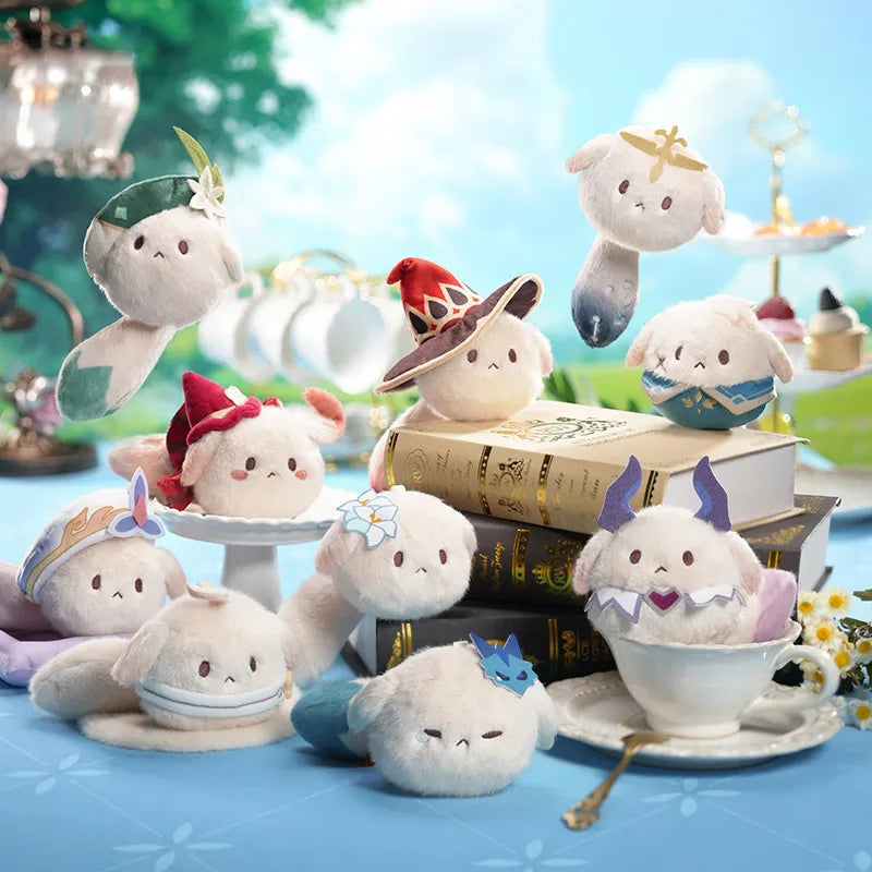 Genshin Impact Tea Party plush charm blind box collection featuring character-themed designs