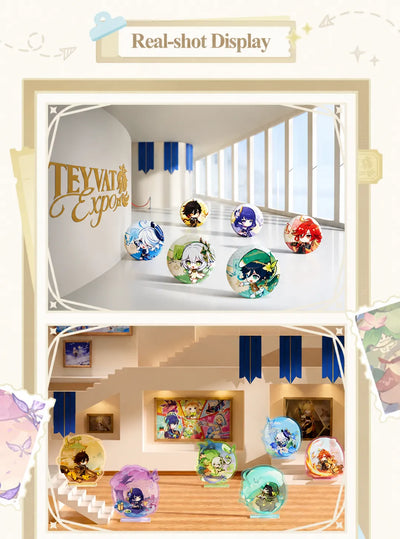 Display showcase of Genshin Impact Teyvat Expo Series collectible merchandise