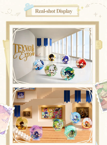 Display showcase of Genshin Impact Teyvat Expo Series collectible merchandise