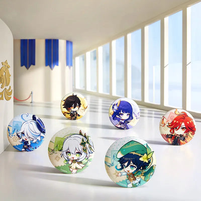 Genshin Impact Teyvat Expo Series merchandise featuring chibi badges