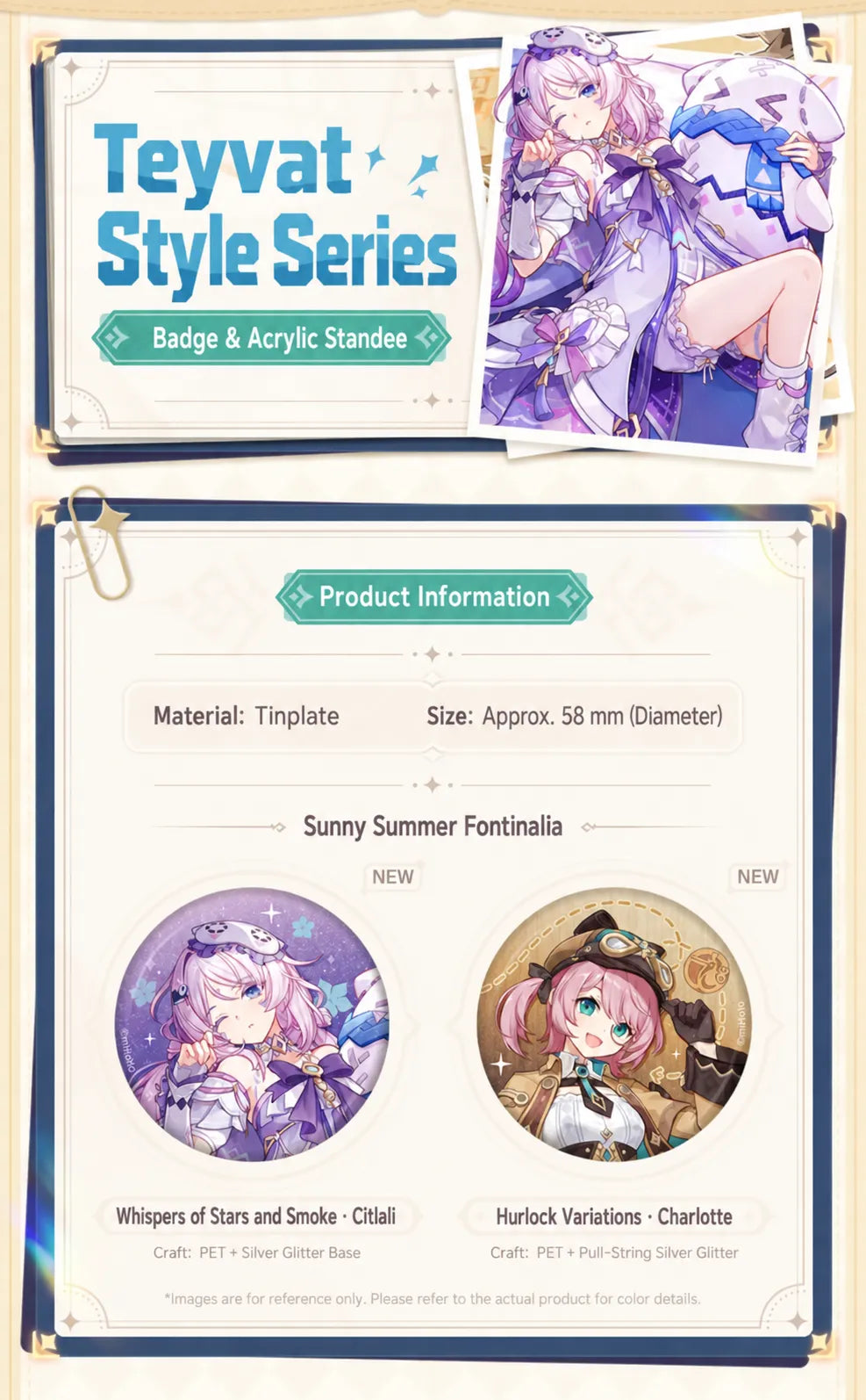 Teyvat Style Series Citlali and Charlotte badge designs and product details
