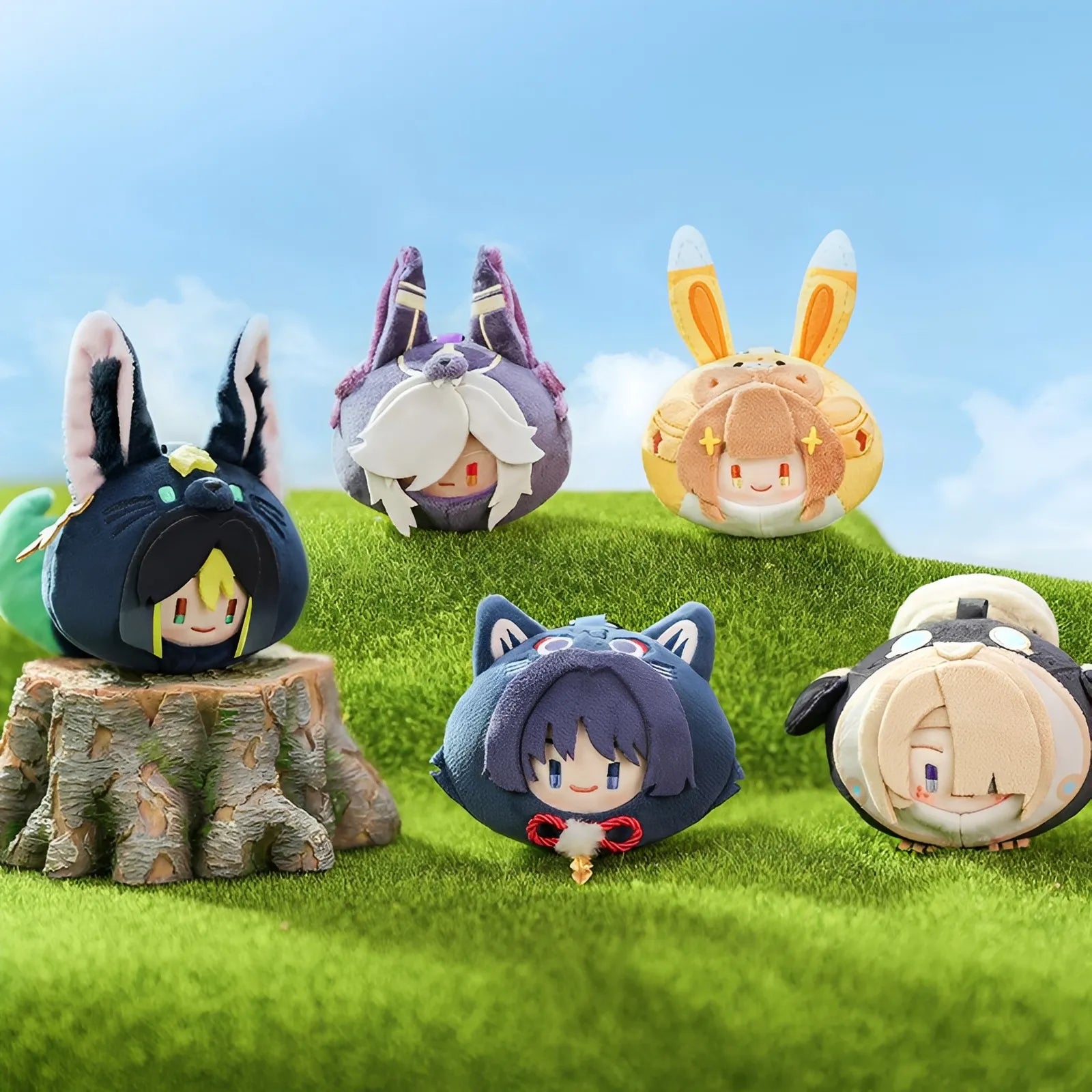 Genshin Impact Teyvat Zoo Series plush keychain collection featuring Amber Diluc Arataki Itto Jean Tighnari Cyno Yaoyao and Freminet
