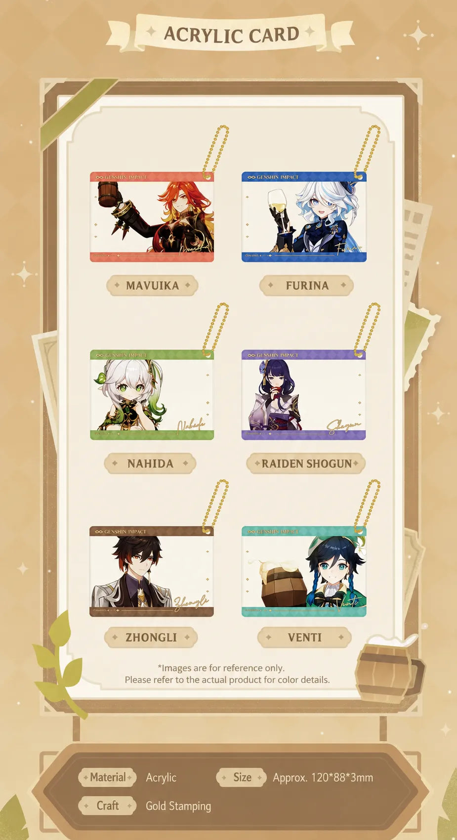 Genshin Impact The Long Way Home Series acrylic card keychains featuring six characters