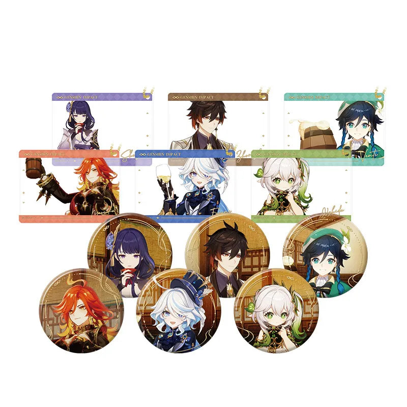 Genshin Impact The Long Way Home Series character badges and acrylic cards