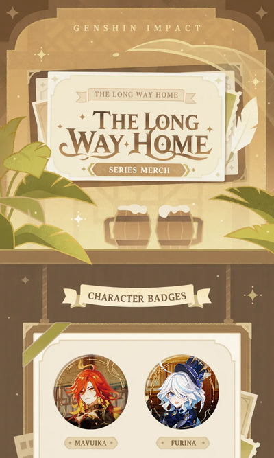Genshin Impact The Long Way Home Series character badges featuring six characters