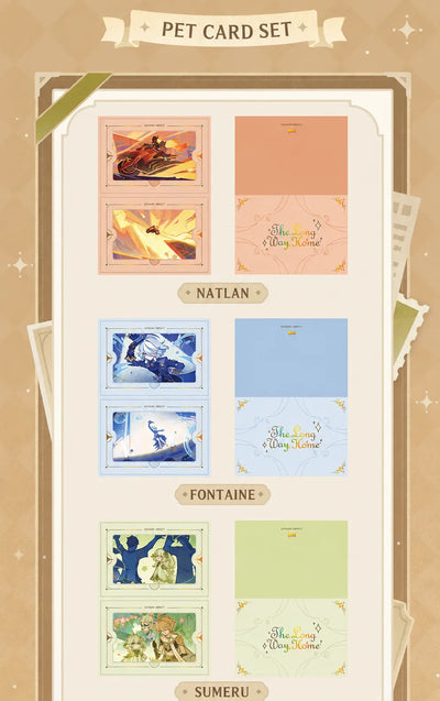 Genshin Impact The Long Way Home Series collectible card sets featuring Teyvat regions