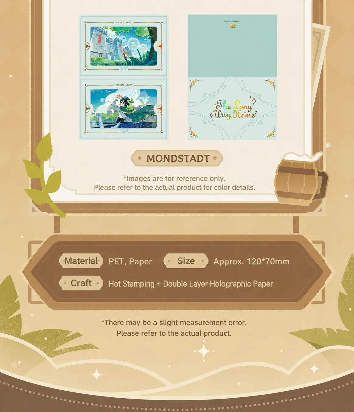 Genshin Impact The Long Way Home Series Mondstadt collectible card set material size and craft details