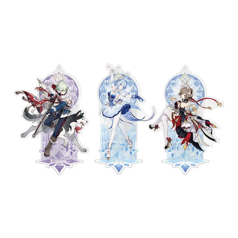 Genshin Impact Themed Series Snezhnaya character standees featuring Odette, Alyosha, and Sandrone