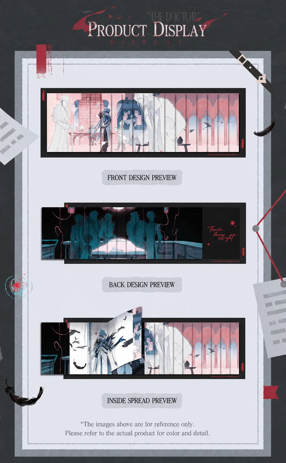 Double-sided accordion book front back and inside artwork previews