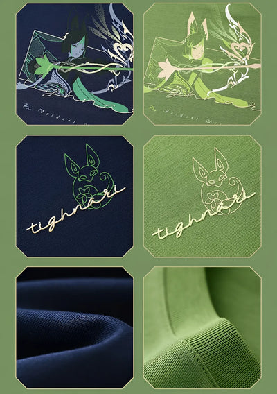 Tighnari navy t shirt front and back view comparison