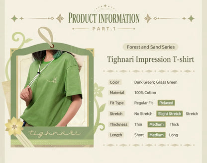 Tighnari t shirt print embroidery texture close up detail