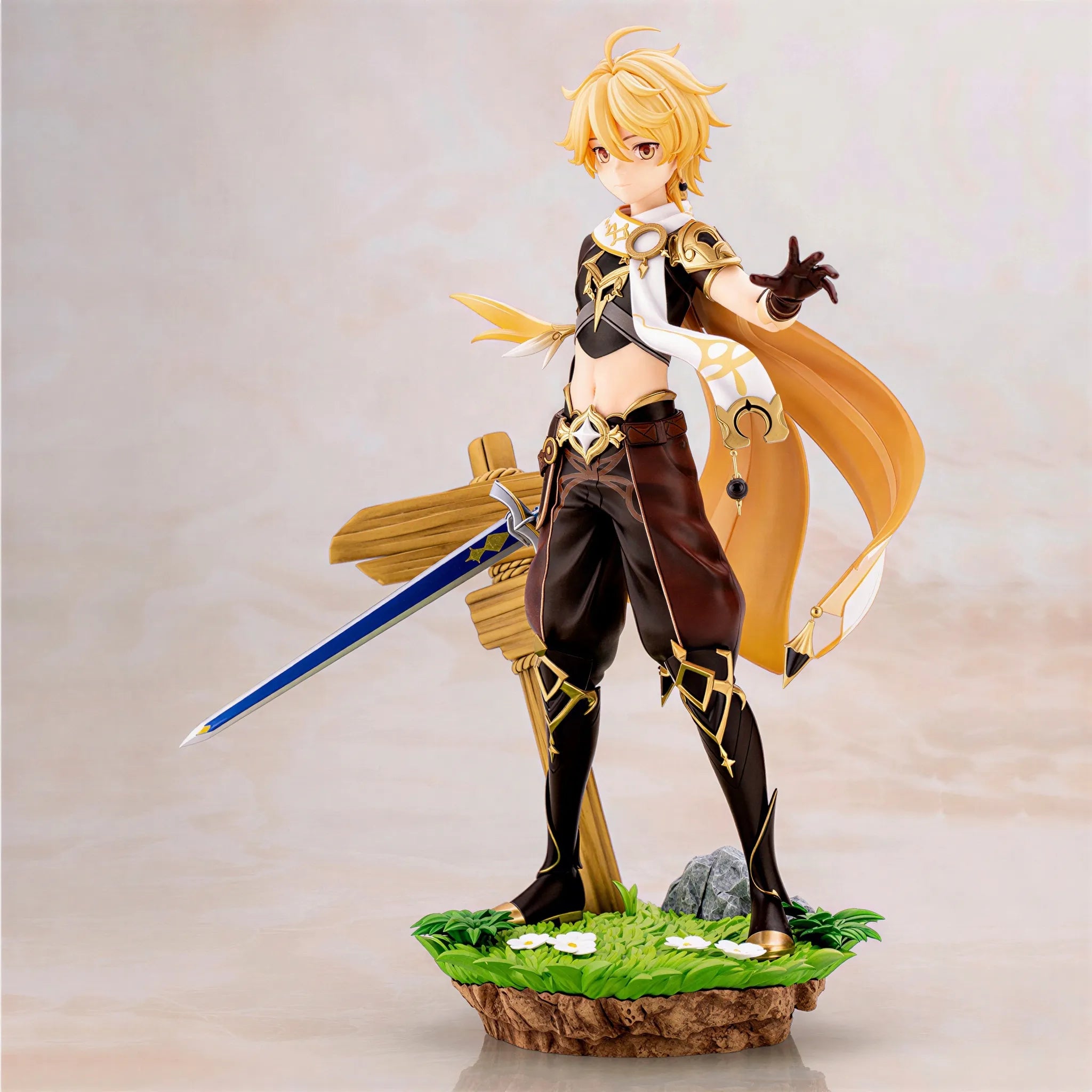 Genshin Impact Traveler Aether 1/7 figure angled view showing outfit details and pose