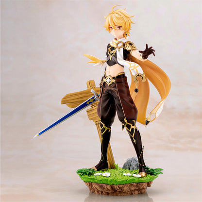 Genshin Impact Traveler Aether 1/7 figure angled view showing outfit details and pose