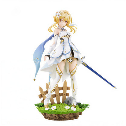 Genshin Impact Traveler Lumine figure base display grass platform and fence detail