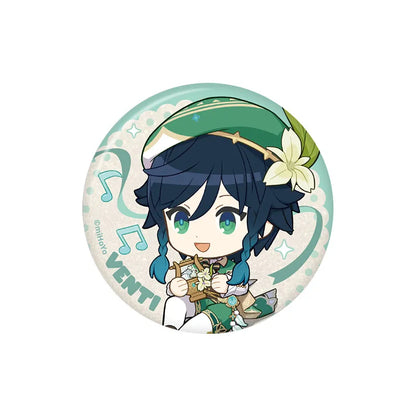 Genshin Impact Venti Stellar Recollection series character badge with chibi artwork and holographic finish