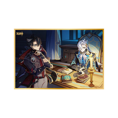 Genshin acrylic art card featuring Neuvillette and Wriothesley Version Preview Series illustration