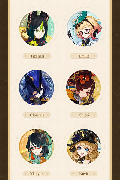 Genshin badge usage display Version Preview Series character pin for bag outfit or collection showcase