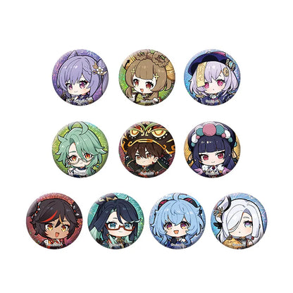 Genshin Vibrant Harriers Aloft in Spring Breeze mini badge set B featuring Xiao Zhongli Hu Tao and festive chibi artwork